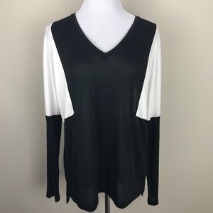 Vince • Black and White Colorblock Sheer Sweater